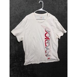 Jordan Nike Air Mens 3XL White Graphic T-Shirt Red Silver Vertical Logo Tee